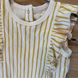Pehr 12-18 months spring jumpsuit Yellow and White Striped Ruffle Sleeve EUC